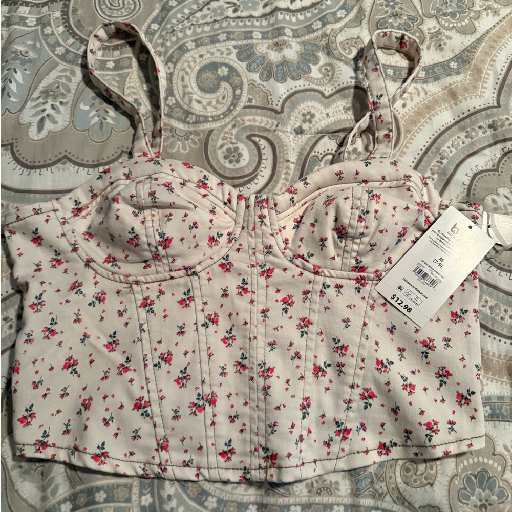 No Boundaries Floral Crop Top - Cream and Pink